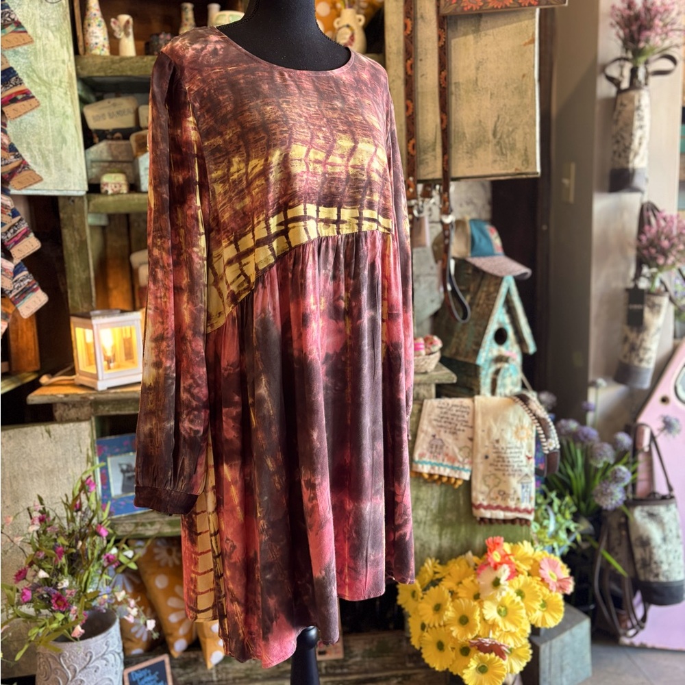 Umgee Tie dye Dress Rust Brown Mustard Easy Fit plus NWT Size: XL